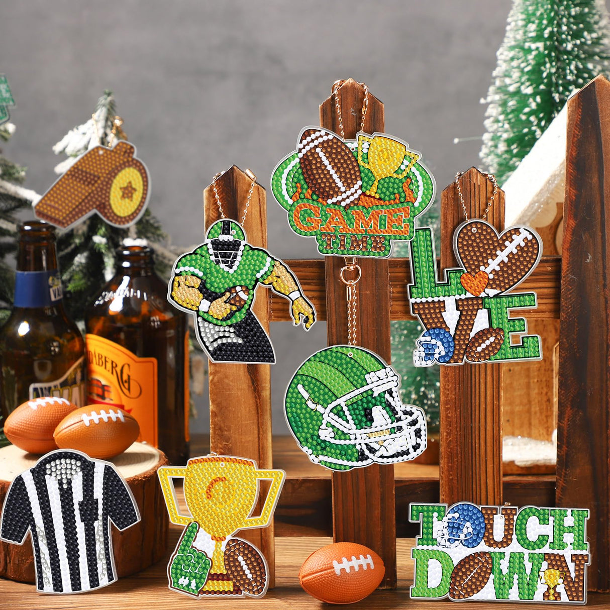 BBTO 15 pcs Football Diamond Art Keychains 5d Diamond Painting Keychain Football Party Decoration DIY Ornaments Pendant Kits for Adult BBTO