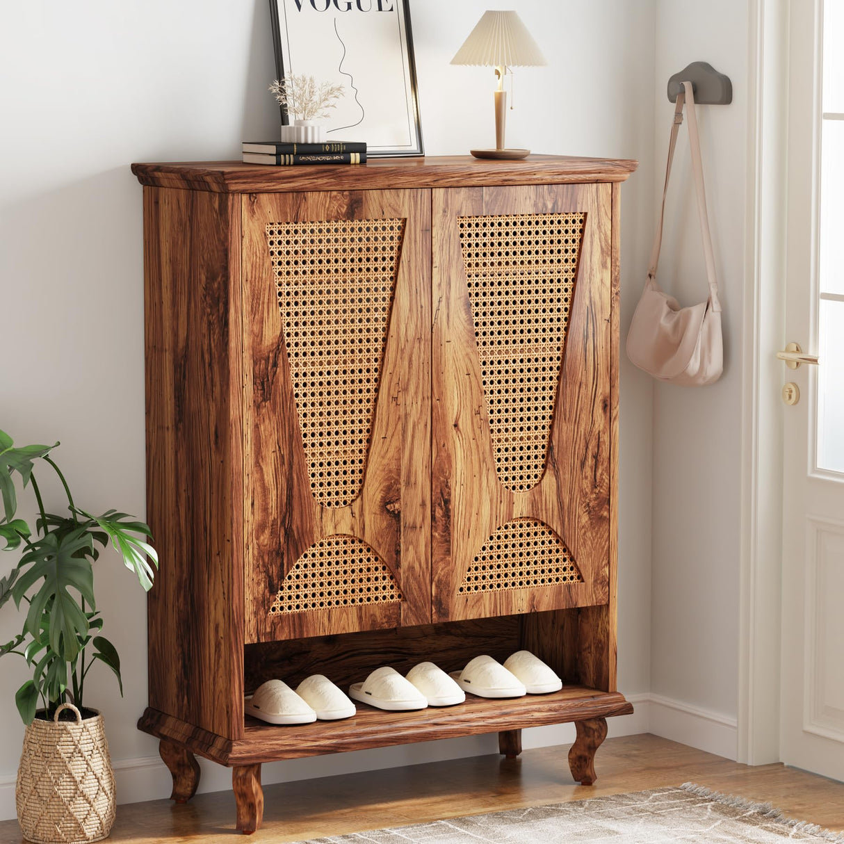 Tribesigns Rattan Shoe Cabinet for Entryway, 5-Tier Large Hidden Shoe Organizer Cabinet with Ventilated Doors, Modern Freestanding 25-Pair Shoe Rack Closet Organizer Shoe Storage Cabinet Tribesigns