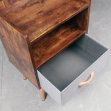 LUCKNOCK NightStand with Fabric Drawer, Bedside Table with Solid Wood Legs, Minimalist and Practical End Side Table with Open Storage Shelf for Bedroom, Rustic Brown. LUCKNOCK