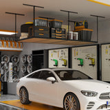 eShelf 4x8ft Overhead Garage Storage Rack Wooden Decking Not Included, Heavy Duty Metal Rack, Adjustable Ceiling Dropdown, 600lbs Weight Capacity (Black) eShelf