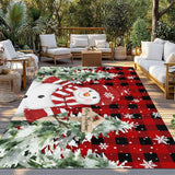 Christmas Red Snowman Outdoor Rug 6x9ft Winter Snowflakes Tree Red Plaid Waterproof Patio Rugs Lightweight Foldable Outside Large Area Rug Carpet for Porch Deck Balcony Backyard Camper Lkicikik