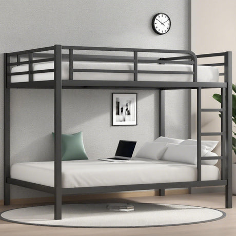 Metal Full Over Full Bunk Bed for Kids,Heavy Duty Adults Bunk Beds with Guardrail & Ladders,Full Size Bunk Beds for Teens,Adults,Black Bellemave