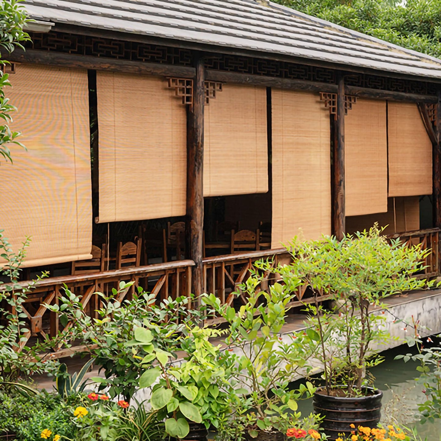 Custom Made Bamboo Blinds for Windows Bamboo Shades for Patio Bamboo Shades for Doors Bamboo Window Shades Handmade Easy to Install Suitable for Indoor and Outdoor Use F+Yellow White