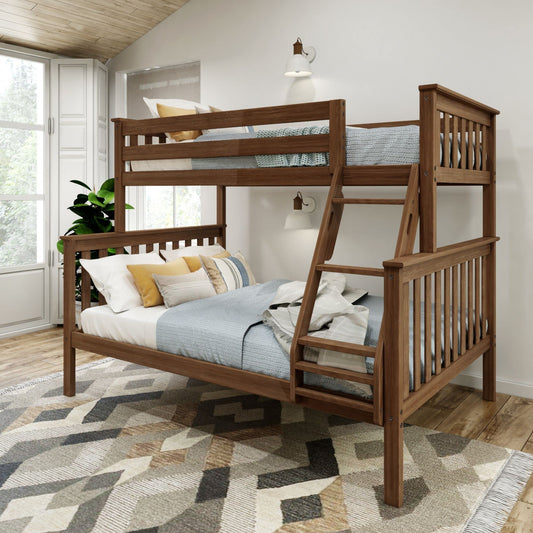 Plank+Beam Walnut Twin Over Full Bunk Bed with Ladder – Solid Wood Space-Saving Frame - WoodArtSupply