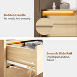 Jocoevol Modern 6 Drawer Dresser for Bedroom with LED Light, Large Chest of Drawers with Hidden Handles, Double Wooden Dresser Closet for Living Room, Entryway, Hallway - Natural Wood Jocoevol