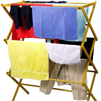 Home-it Wooden Clothes Drying Rack for Laundry - Collapsible Folding Bamboo Laundry Drying Rack for Drying Clothes - Heavy Duty Pre Assembled - WoodArtSupply