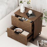 Royal Windsor Fluted Nightstand Set of 2 with 2 Drawers, Side End Table, Small Accent Storage Cabinet,Modern Night Stand Bedside Table for Bedroom, Brown Royal Windsor