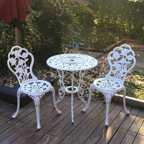 C/G 3 Piece Bistro Set,Outdoor Patio Set,Anti-Rust Cast Aluminum Bistro Table Set for Park Yard Front Porch Furniture(White) C/G