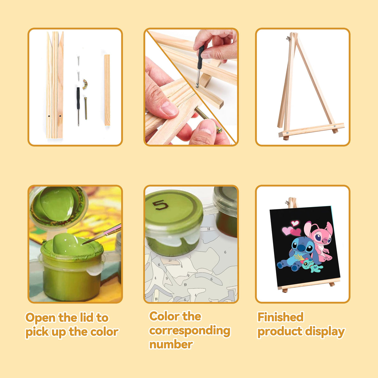 Cartoon Paint by Numbers Kit for Kids with Framed Canvas - with Wooden Easel, Easy Kids Paint by Number Kits Age 8-12, DIY Acrylic Oil Painting Kits with 4 Wooden Brushes Nice Gift Box (12x16 inch) KOJEFCV