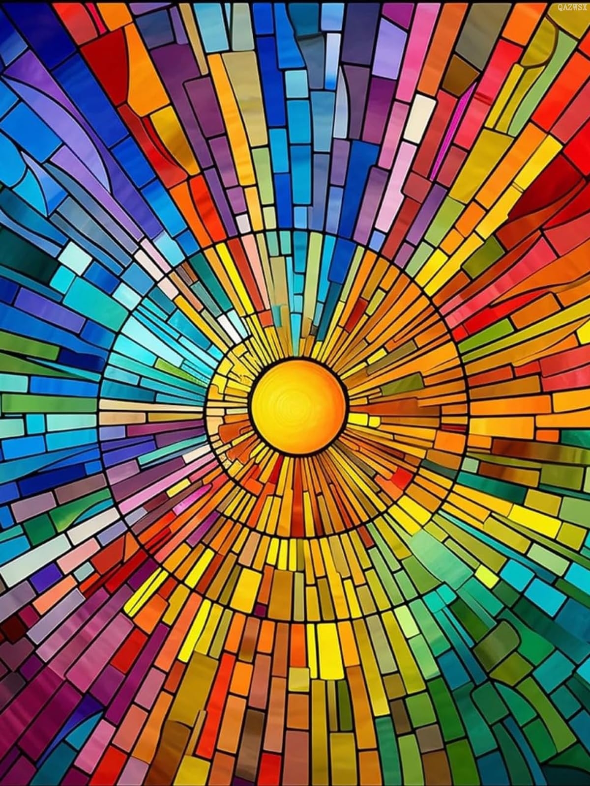 QAZWSX Stain Glass Rainbow Sun Diamond Painting Kit 30x40cm QAZWSX