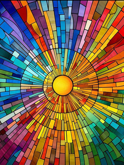 QAZWSX Stain Glass Rainbow Sun Diamond Painting Kit 30x40cm