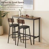 VEPXXP Industrial Bar Table and Chairs Set for 2, 3-Piece Rectangular Pub Table with 2 Stools & Backrest, Counter Height Small Kitchen Table with Bar Chairs for Dining Room Small Space, Rustic Brown VEPXXP