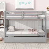 WIILAYOK Twin Over Twin Bunk Bed with Trundle, Convertible to 2 Twin Size Platform Bed, Twin Size Bunk Bed with Ladder and Safety Rails for Kids, Teens, Adults, Grey WIILAYOK