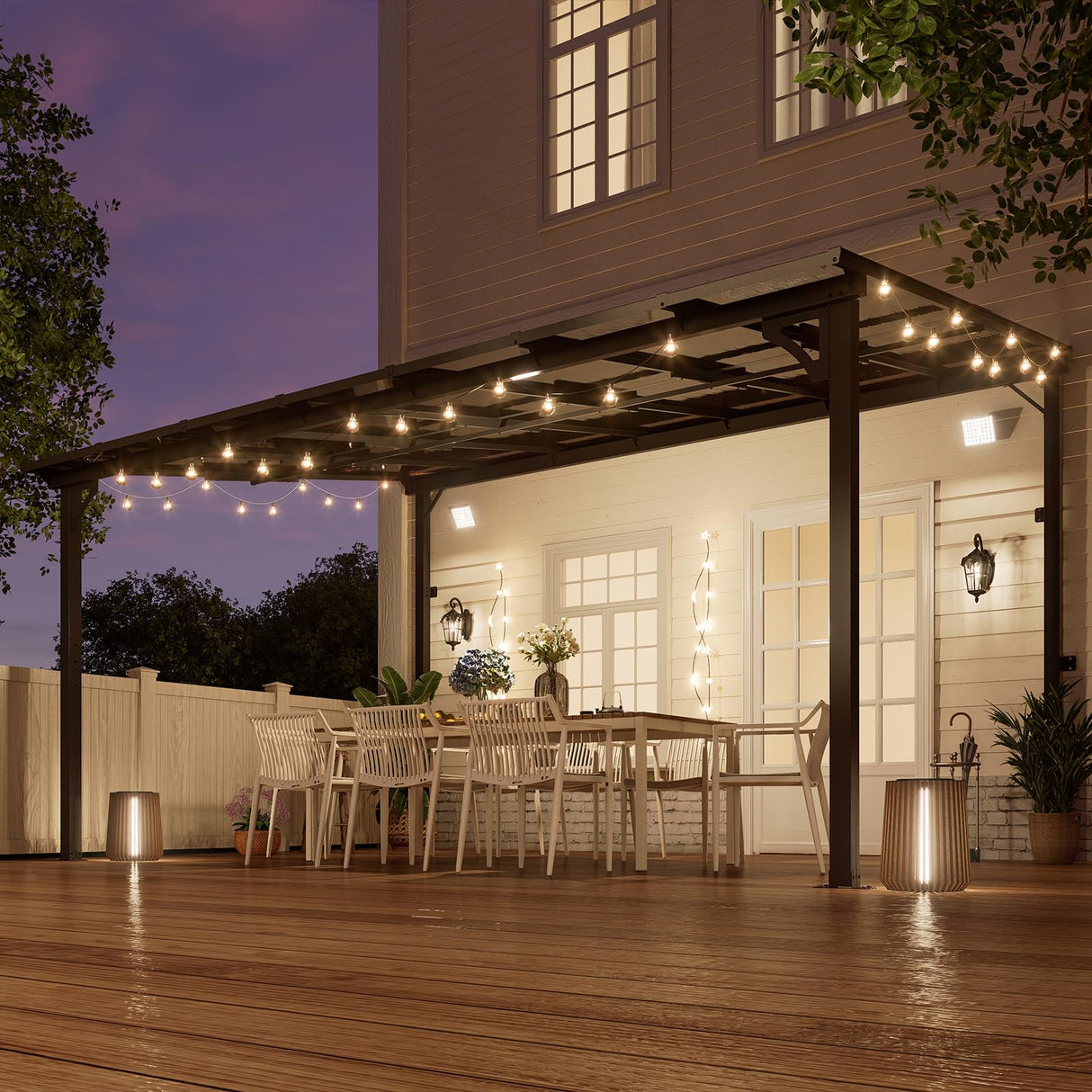 MEISSALIVVE 10' x 14' Pergola with Sloped Roof, Lean to Metal Awning for Outdoor Patio, Deck, Black MEISSALIVVE