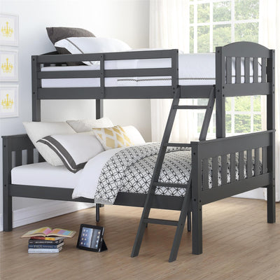 DHP Airlie Convertible Wood Bunk Bed, Stackable and Detachable Bed Frames for Kids and Teens, with Angled Ladder, High Guardrail, Wood Slats, No Boxspring Required, Twin-Over-Full, Slate Gray