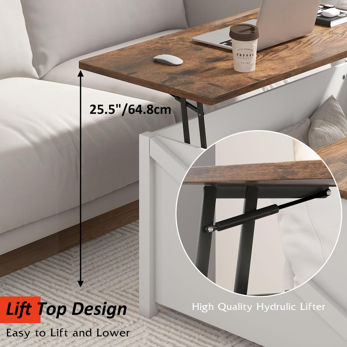 PUKAMI Lift Top Coffee Table with Storage, 31.5" Farmhouse Coffee Table for Living Room, Square Coffee Tables with Large Hidden Storage and Sliding Barn Doors, White PUKAMI