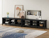 FITUEYES Classic TV Stand for 100 Inch TV, Black Entertainment Center for 80 85 90 inch TV Console Table with 12 Cubby Storage for Living Room Bedroom FITUEYES