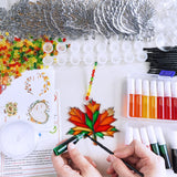 Winlyn 24 Sets Fall Leaf Suncatchers Ornaments DIY Window Paint Art Fall Craft Kits Maple Leaf Sun Catchers Painting Kits for Kids Classroom Activities Art Project Thanksgiving Autumn Party Decoration Winlyn