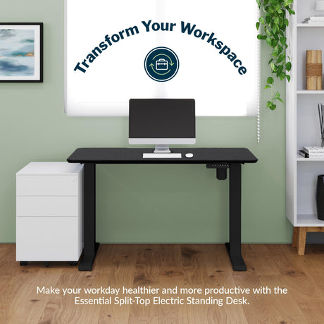 Vari Essential Height Adjustable Electric Standing Desk - Home Office Standing Desk with VariDesk Sturdy T-Legs - Quiet Motorized Standing Desk - 48x24 Inch Small Standing Desk - Black, 1 Box Vari