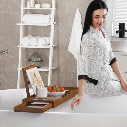 Teak Bathtub Tray, Bath Tray for Tub Bathroom Table Tray Expandable Wood Tub Tray for Bathtub, as Unique Housewarming, Holiday, Birthday Gifts