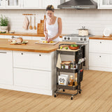 DTK 3 Tier Metal Utility Rolling Cart with Table Top and Side Bags, Tray Storage Organizer Wheels, Art Craft 4 Hooks for Kitchen Bathroom Office Living Room (Black) DTK