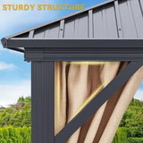 DWVO 10x10ft Hardtop Gazebo Double Roof with Nettings and Curtains, Heavy Duty Galvanized Steel Outdoor Vertical Stripes Roof for Patio, Backyard, Deck, Lawns, Brown DWVO