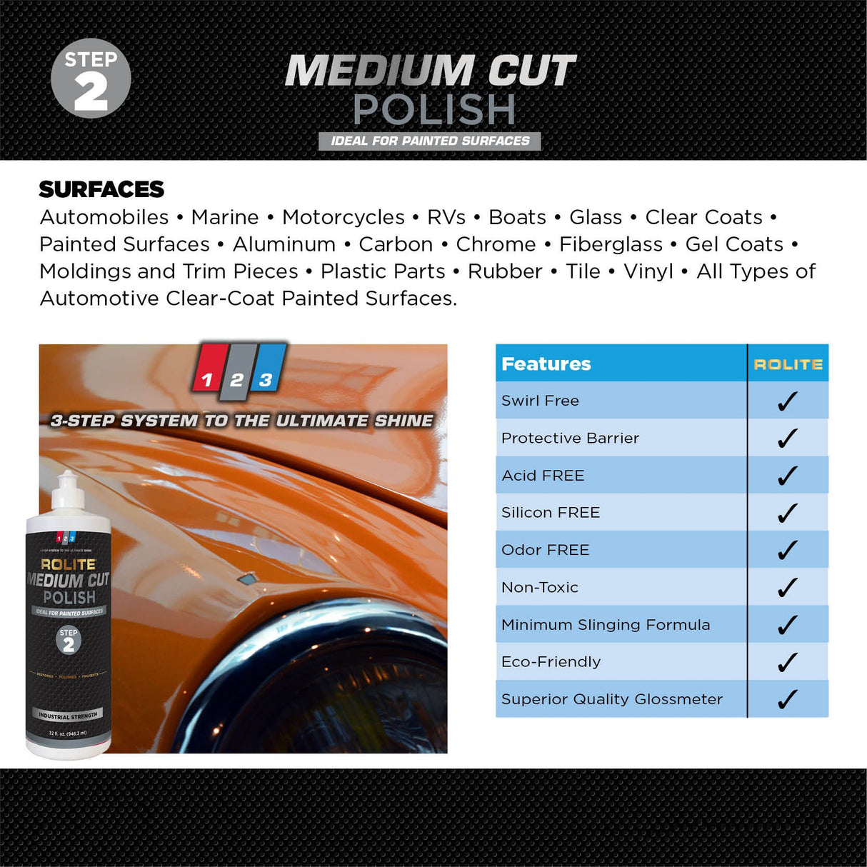 Rolite - RHCMCUF4zCP 's 3 Step System to The Ultimate Shine (4 fl. oz.) with Heavy Cut Compound, Medium Cut Polish and Ultra Fine Finish Combo Pack Rolite