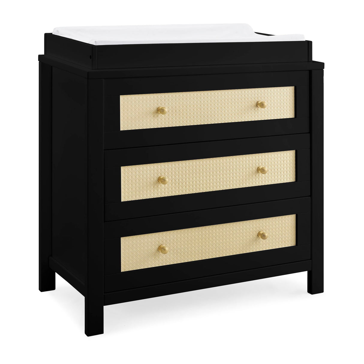 Simmons Kids Theo 3 Drawer Dresser with Changing Top and Interlocking Drawers, Black/Textured Almond Delta Children