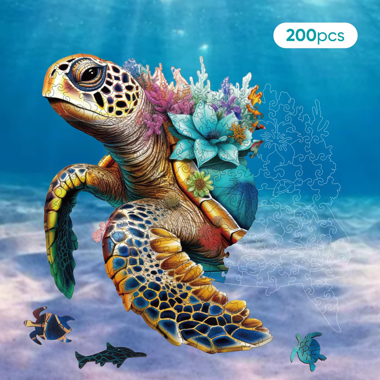 Wooden Puzzles for Adults, Coral Sea Turtle Jigsaw Puzzles 500 Piece, Unique Shape Puzzles for Adults and Kids, Fun Challenging Puzzles Family Game Gift, Royal Size 16.7 x 16.3 Inches delobil