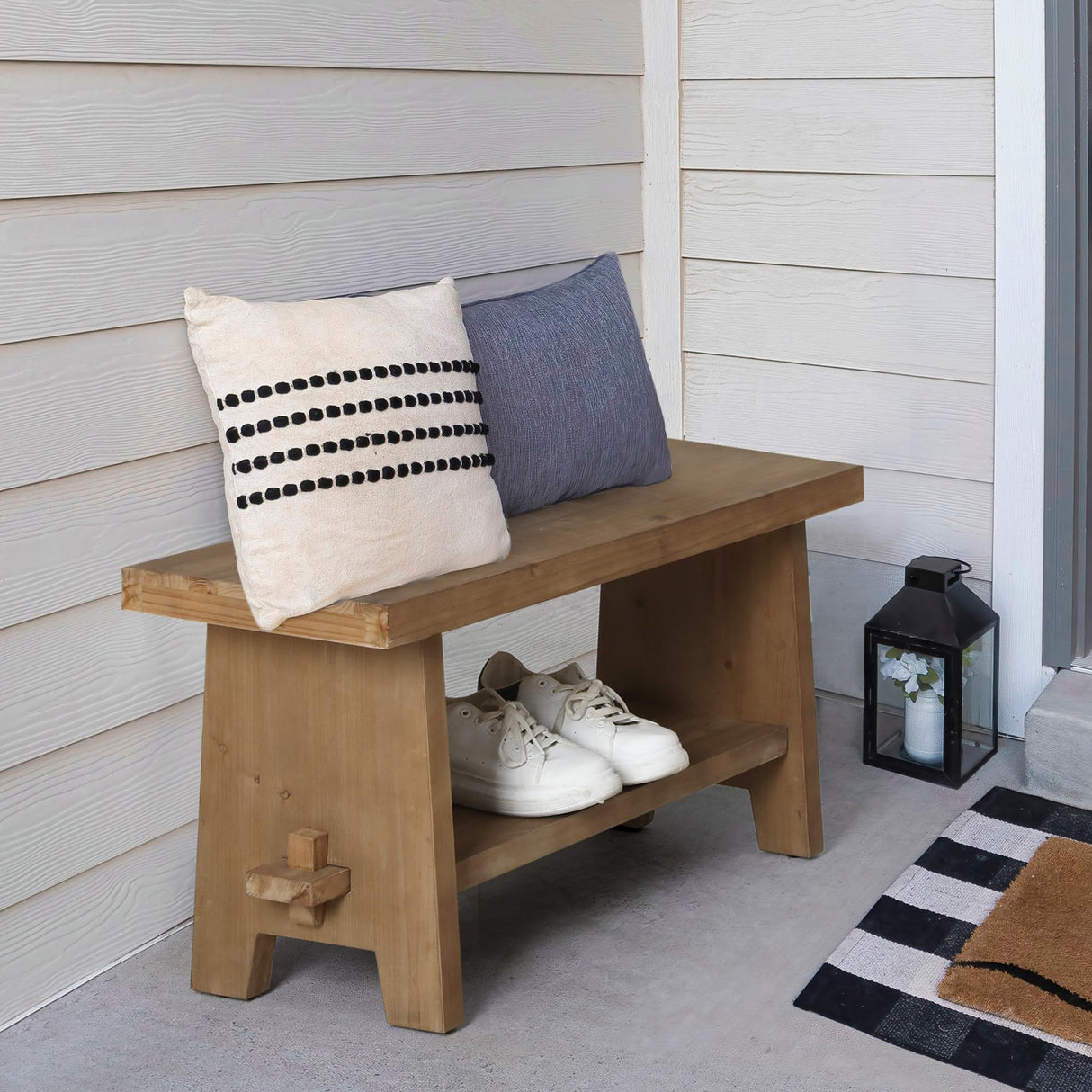 HOKYHOKY Solid Wood Entryway Bench - 31.5" Farmhouse Small Storage Bench, Rustic Narrow Bench Seat for Indoor, Entryway, Dining Room, Living Room and Hallway, Brown HOKYHOKY