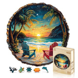 Jigfoxy Wooden Puzzle for Adults,Sunset Beach Wooden Jigsaw Puzzles for Adults, Unique Animal Shape Wood Cut Puzzles for Family Friend Puzzle Lovers(M-11.4 * 11.3in-200pcs) Jigfoxy