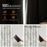 Kayne Studio Blue Grey Blackout Curtain Panels Linen Botanical Leaf Print Floral Farmhouse Drapes Soundproof Light Blocking Window Treatment Living Room Bedroom Pinch Pleated BackTab,40"x108",2 Panels Kayne Studio