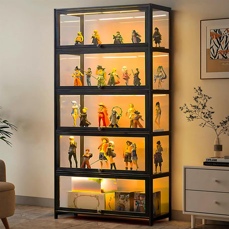 iusyugh 5-Tier Curio Display Cabinet, Storage Shelves with Acrylic Door, Collectibles Toy Organizers Rack & Display Shelf, Display Case for Playroom Bedroom Toddler's Room Kids Bookcase iusyugh