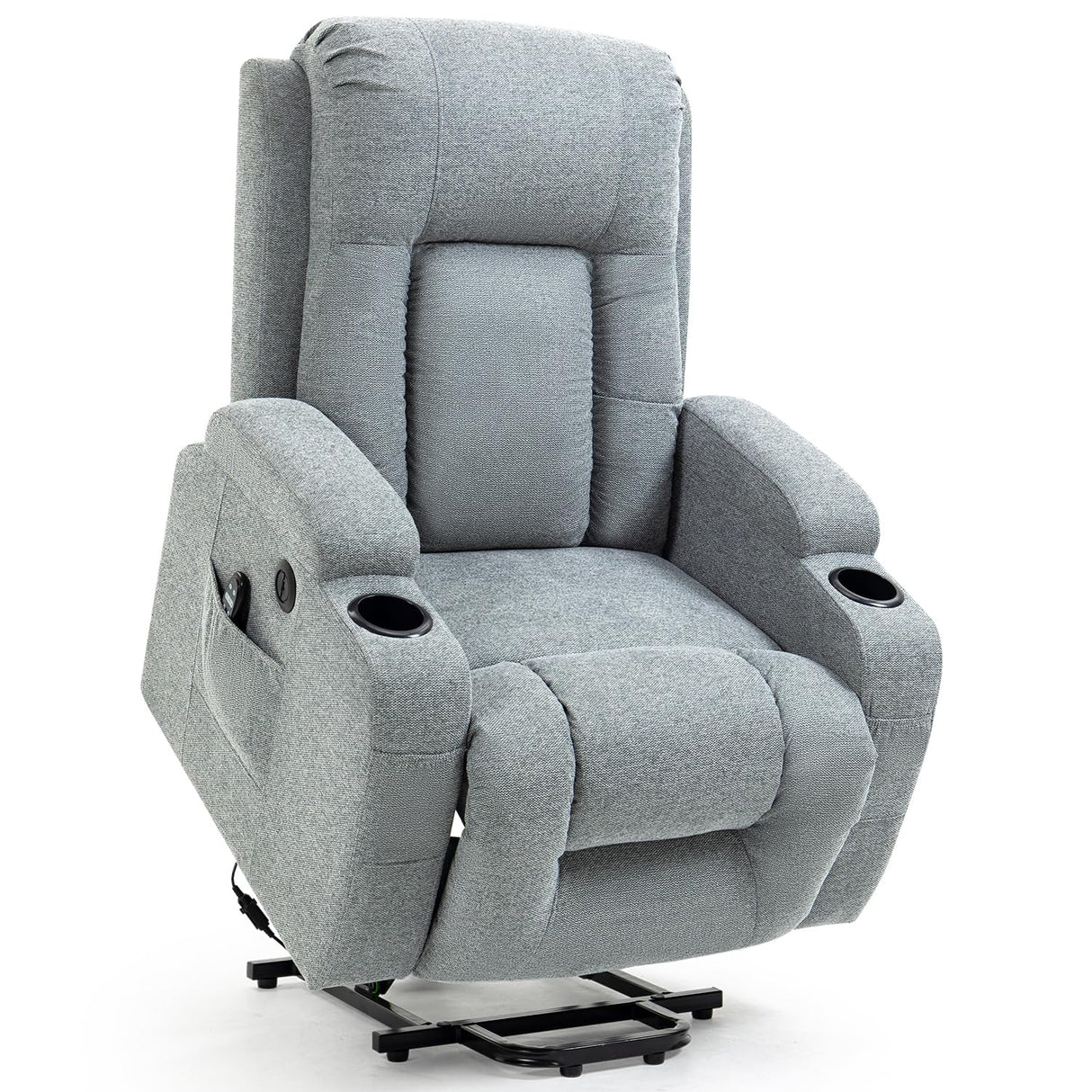 Trustyue 2024 Power Lift Recliner Chair with Heat and Massage for Elderly, Electric Recliner Chairs with Standing Assistance, 2 Cup Holders, 4 Pockets, USB Charge Port, Linen Fabric Teal Gray Trustyue