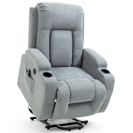 Trustyue 2024 Power Lift Recliner Chair with Heat and Massage for Elderly, Electric Recliner Chairs with Standing Assistance, 2 Cup Holders, 4 Pockets, USB Charge Port, Linen Fabric Teal Gray Trustyue