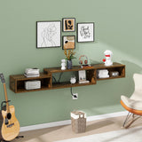 IBUYKE 71" Floating TV Stand Wall Mounted with Power Outlet,Wood Wall Mounted Media Console Shelf,Floating Entertainment Center for Under TV Storage for Living Room Bedroom Office,Rustic Brown WST008H IBUYKE