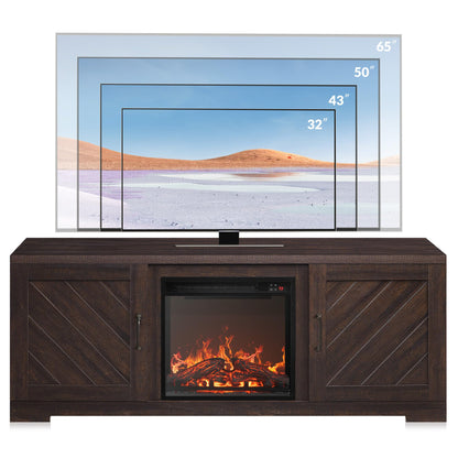 BELLEZE Modern 58" Farmhouse TV Stand with 18" Electric Fireplace Heater & Media Entertainment Center for TV up to 65", Console Table with Storage Cabinets - Hilo (Espresso)