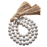 Farmhouse Wood Bead Garland Home Decor, Natural Wooden Garland for Tiered Tray, Decorative Tassel Garland for Tier Tray, Rustic Beads Centerpiece Boho Table Decor, Garland Beaded Accent White Washed MAINEVENT