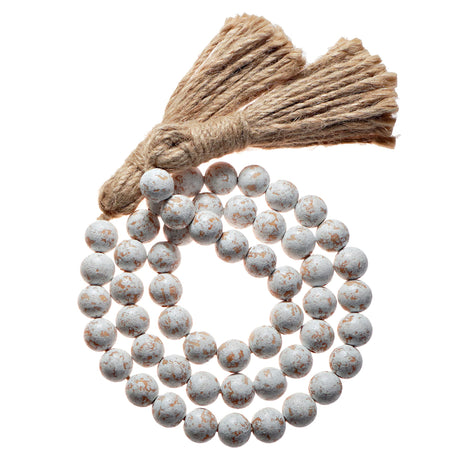 Farmhouse Wood Bead Garland Home Decor, Natural Wooden Garland for Tiered Tray, Decorative Tassel Garland for Tier Tray, Rustic Beads Centerpiece Boho Table Decor, Garland Beaded Accent White Washed MAINEVENT