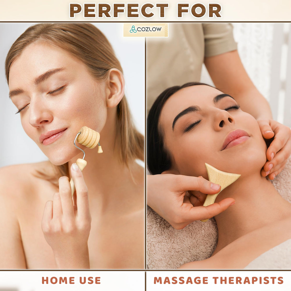 COZLOW Wood Therapy Facial Massage Tools (7 Piece Set), Gua Sha Wooden Face Massager Kit for Face Lifting, Lymphatic Drainage, Skin Care & Anti-Aging COZLOW