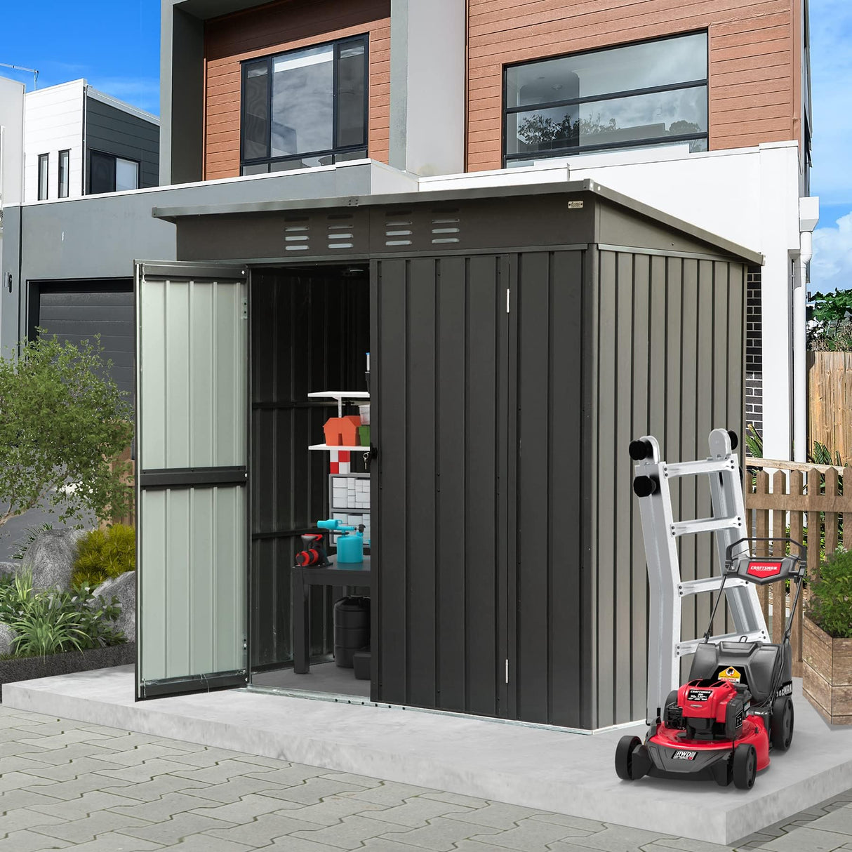 Domi Outdoor Storage Shed 5' x 3’, Metal Garden Shed with Galvanized Steel Frame for Bike, Tools, Lawn Mowers, Pool Toys, Outdoor Storage Cabinet with Lockable Door for Garden Lawn Patio (Dark Grey) domi outdoor living