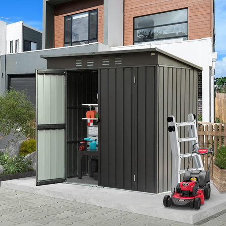 Domi Outdoor Storage Shed 5' x 3’, Metal Garden Shed with Galvanized Steel Frame for Bike, Tools, Lawn Mowers, Pool Toys, Outdoor Storage Cabinet with Lockable Door for Garden Lawn Patio (Dark Grey) domi outdoor living