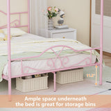 Weehom Full Canopy Bed Frame with Headboard and Footboard, Four-Poster Metal Canopied Platform Bed Mattress Foundation Underbed Storage Space No Box Spring Needed for Girls Adults Pink Weehom
