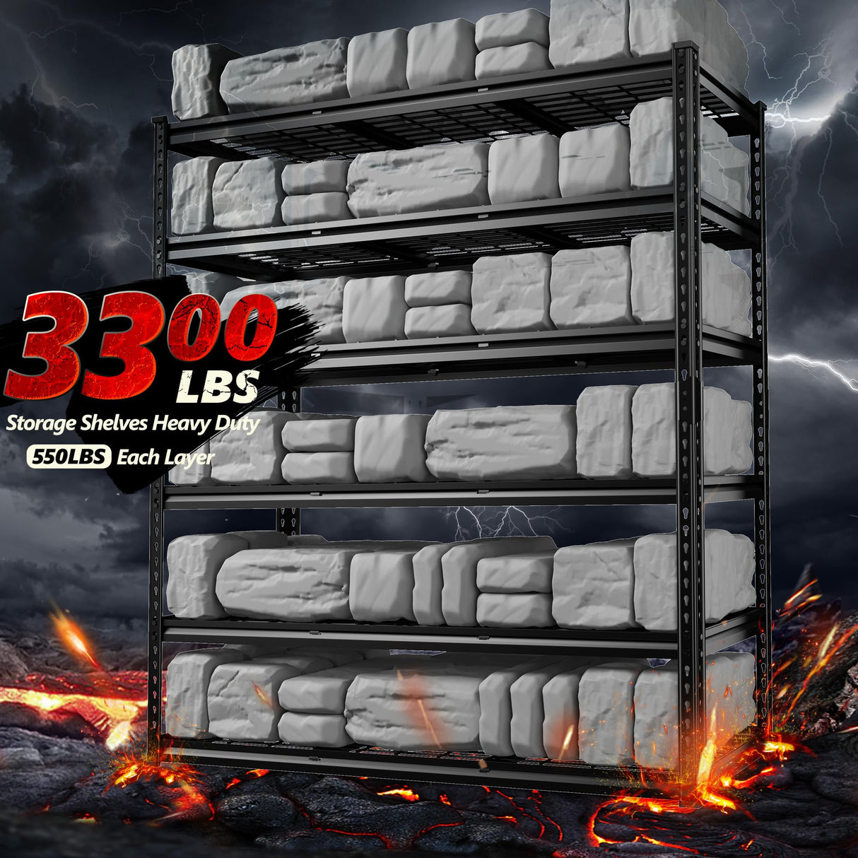REIBII 48" W Storage Shelves, 6 Tire Garage Shelving Units Loads 3300LBS, Adjustable Garage Shelving Heavy Duty for Metal Shelves for Basement, Pantry, Warehouse, 48" W x 78" H x 18" D REIBII