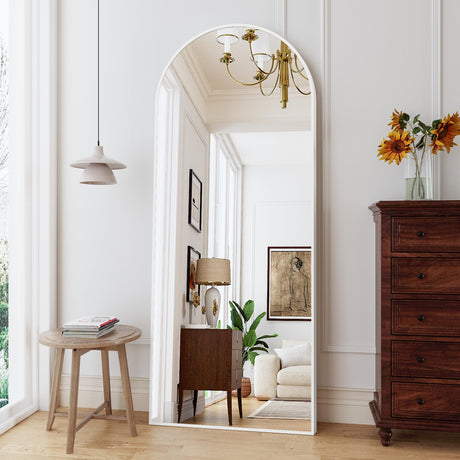 ZMYCZ Full Length Mirror, 70"x26" Mirror Full length, Floor Standing Mirror Hanging or Leaning, Body Mirror with Stand, Extra Large Wall Mirror, Arch-Top Mirror with Aluminum Frame for Bedroom (White) ZMYCZ