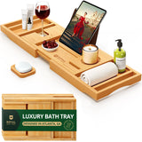 ROYAL CRAFT WOOD Premium Foldable Bathtub Tray - Wood Bath Tray for Tub, Bamboo Shelf, Expandable Bath Table Trays, Bathtub & Bathroom Accessories for New Home & Mothers Day & Birthday Gifts for Mom ROYAL CRAFT WOOD