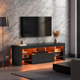 HOOBRO LED TV Stand with Power Outlets to 65 inch TV, Gaming Entertainment Center with Glass Shelves and Large Drawer, Modern Media TV Console Table for Living Room Bedroom, Black BB14UDDS01G1 HOOBRO