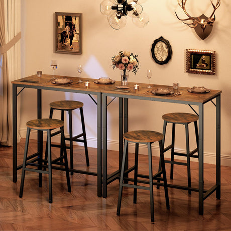 HOOBRO Rustic Brown Bar Table with Charging Station and Vintage Style HOOBRO