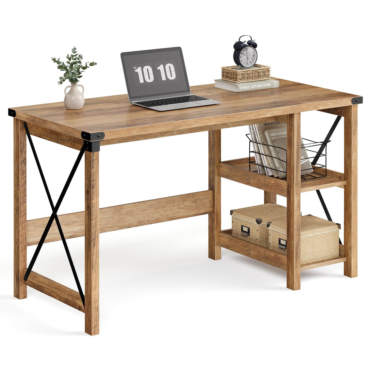 VASAGLE Computer Desk, Home Office Desk with Storage Shelves on Right or Left, Farmhouse, for Work Study Gaming Writing, 23.6 x 47.2 x 29.5 Inches, Honey Brown ULWDAM090T41 VASAGLE