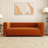 STORFENBOR 81" Orange Velvet Sofa Mid Century Modern Couch for 3 Person Chesterfield Tufted Velvet Couches for Living Room Apartment Bedroom Office STORFENBOR